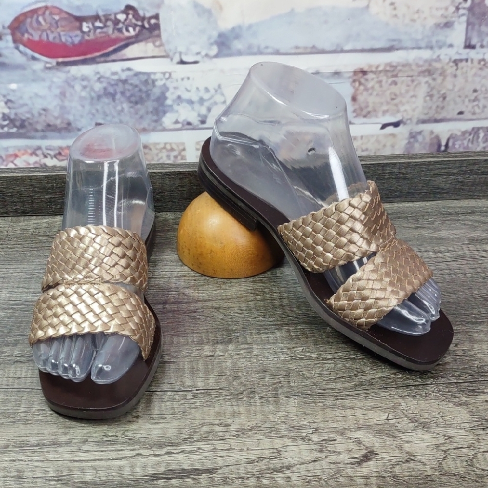 Pappagallo "Paltrow"  Two Band Woven Leather Slip-On Sandals